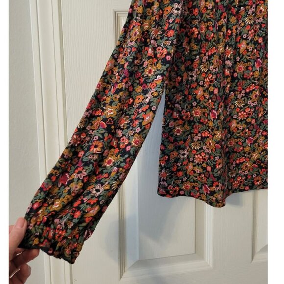 Lucky Brand Long Sleeve BLOUSE blue gold red Top M - Picture 6 of 6